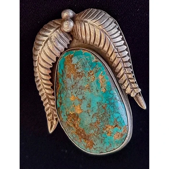 Huge Lone Mountain Turquoise Native American Ring 8 Stamped MF 34.3g - Picture 4 of 8